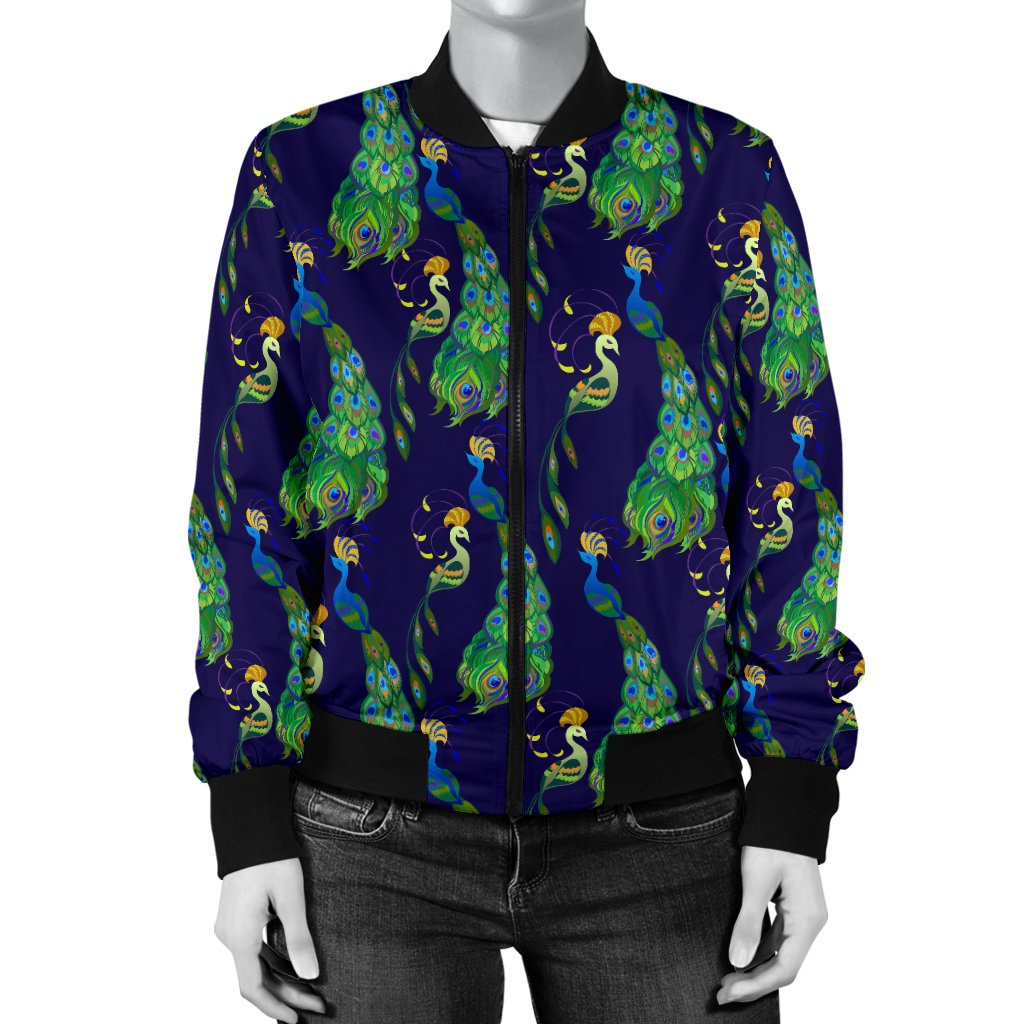 Peacock Art Design Print Women Casual Bomber Jacket