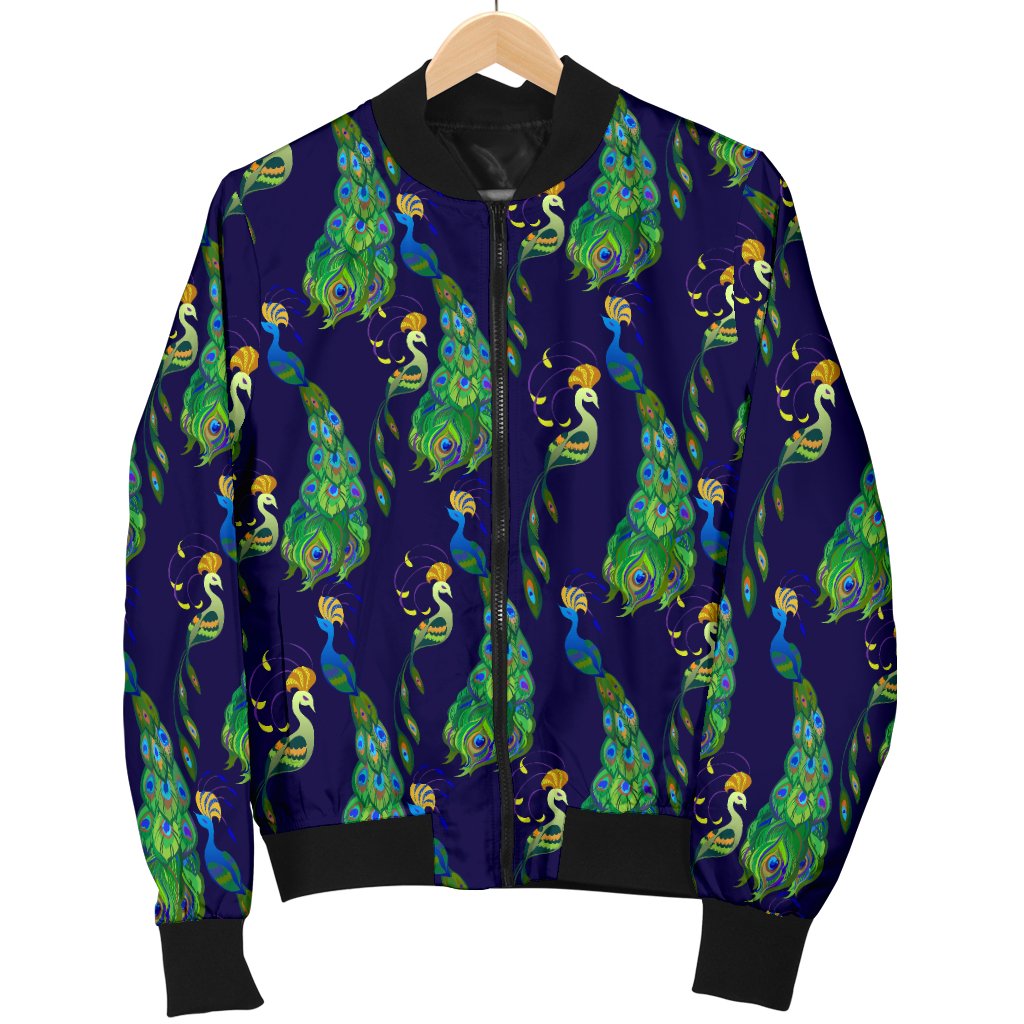 Peacock Art Design Print Women Casual Bomber Jacket
