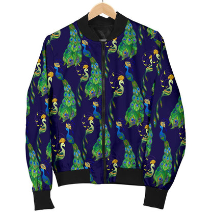 Peacock Art Design Print Women Casual Bomber Jacket