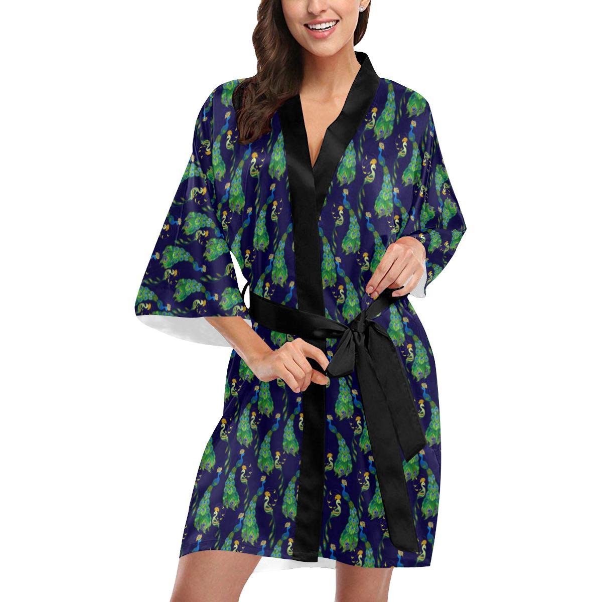Peacock Art Design Print Women Short Kimono Robe