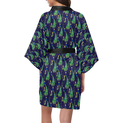 Peacock Art Design Print Women Short Kimono Robe