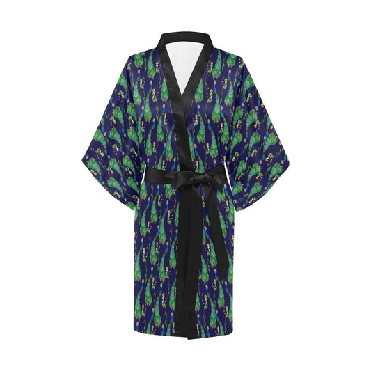 Peacock Art Design Print Women Short Kimono Robe