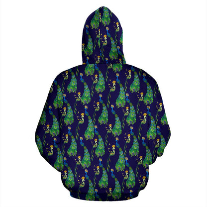 Peacock Art Design Print Zip Up Hoodie