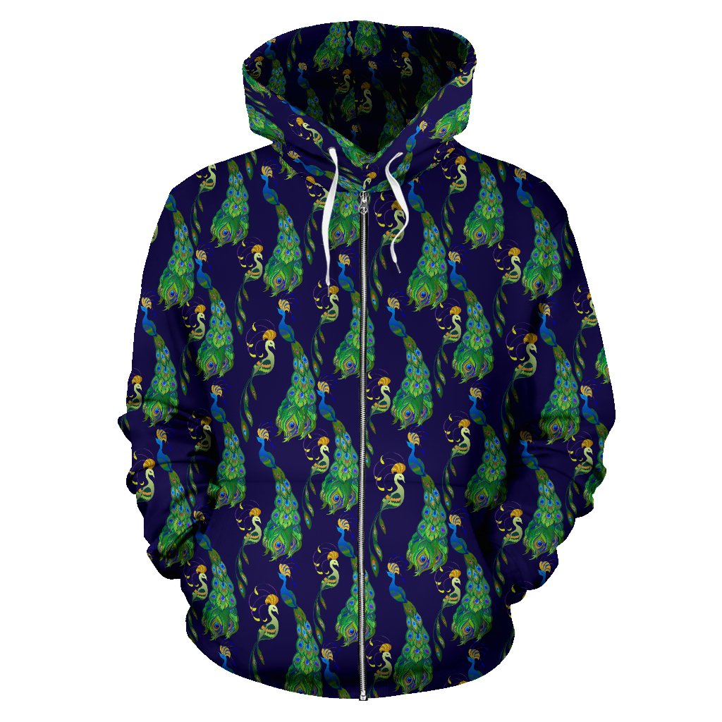 Peacock Art Design Print Zip Up Hoodie