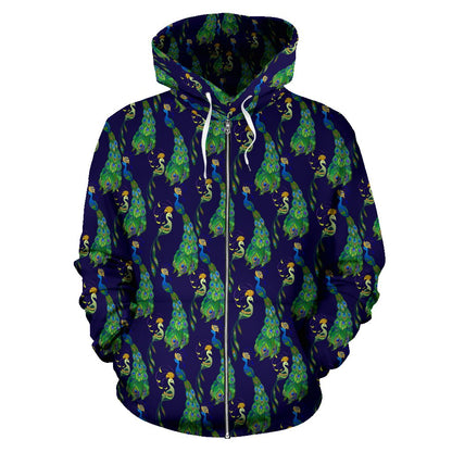 Peacock Art Design Print Zip Up Hoodie