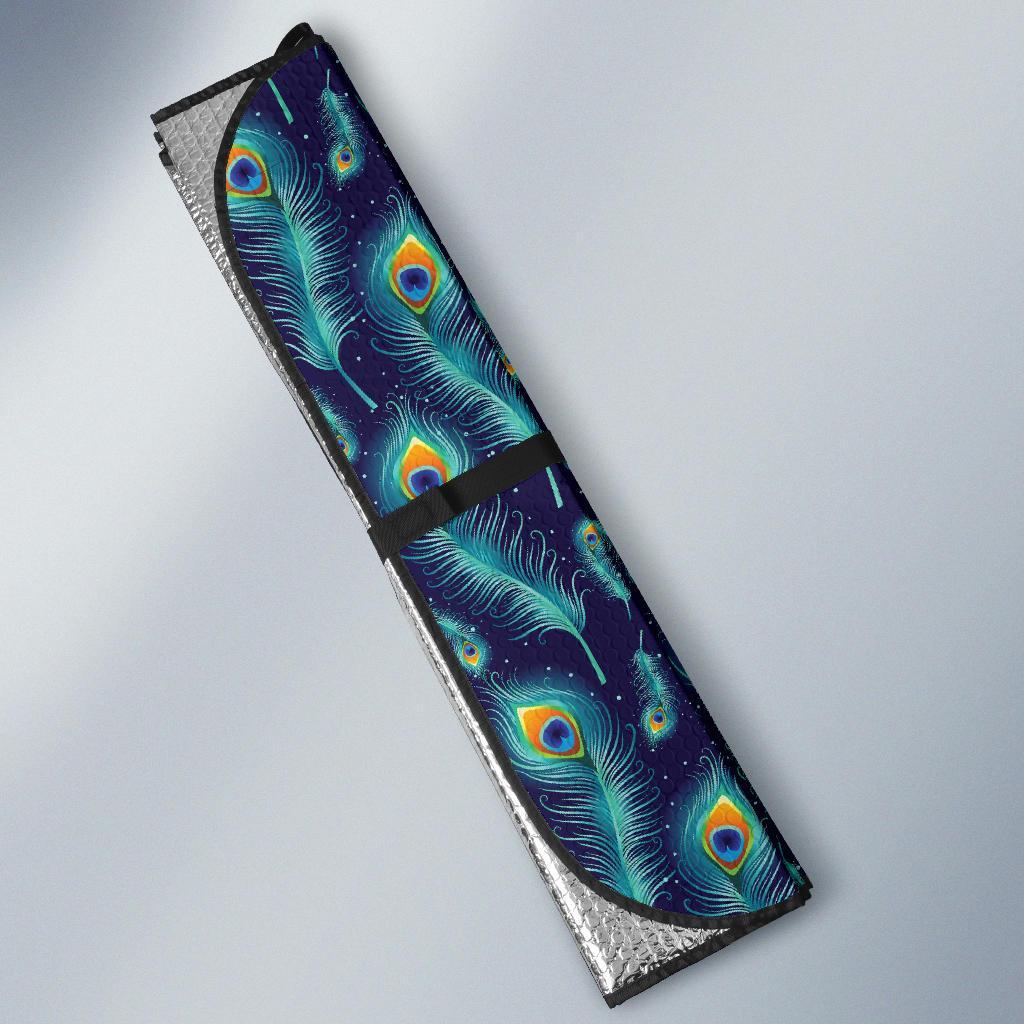 Peacock Feather Blue Design Print Car Sun Shade For Windshield