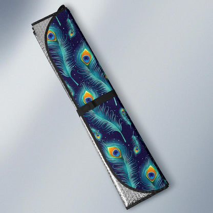 Peacock Feather Blue Design Print Car Sun Shade For Windshield