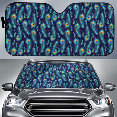 Peacock Feather Blue Design Print Car Sun Shade For Windshield
