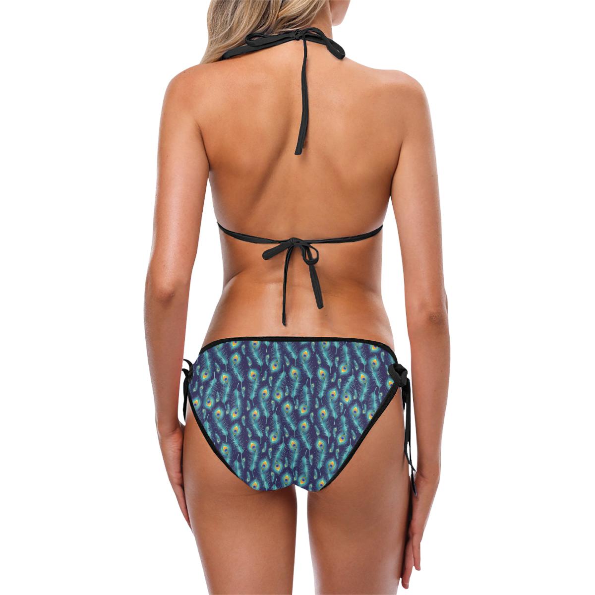 Peacock Feather Blue Design Print Custom Bikini Swimsuit (Model S01)-JTAMIGO.COM