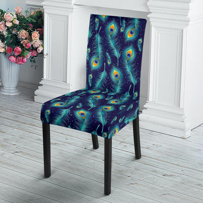 Peacock Feather Blue Design Print Dining Chair Slipcover-JTAMIGO.COM