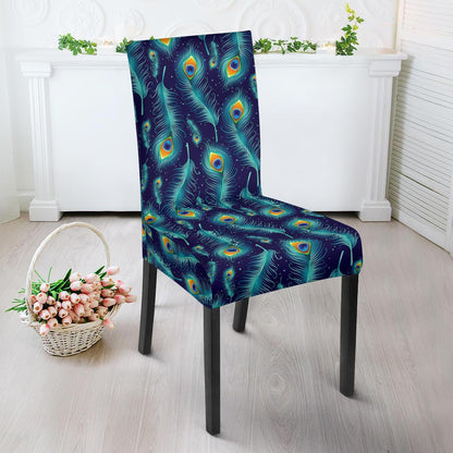 Peacock Feather Blue Design Print Dining Chair Slipcover-JTAMIGO.COM