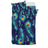 Peacock Feather Blue Design Print Duvet Cover Bedding Set