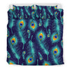 Peacock Feather Blue Design Print Duvet Cover Bedding Set