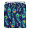 Peacock Feather Blue Design Print Duvet Cover Bedding Set