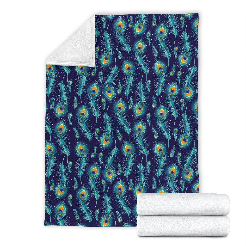 Peacock Feather Blue Design Print Fleece Blanket