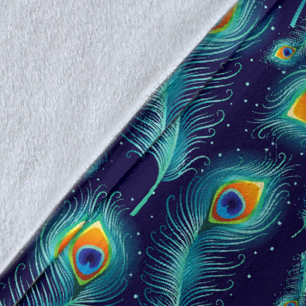 Peacock Feather Blue Design Print Fleece Blanket