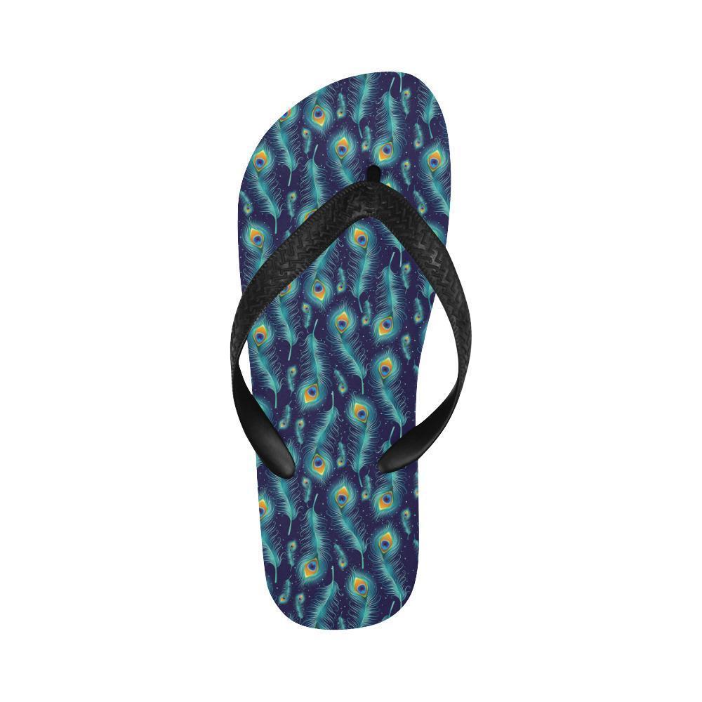 Peacock Feather Blue Design Print Flip Flops-JTAMIGO.COM