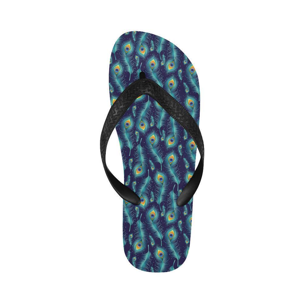 Peacock Feather Blue Design Print Flip Flops-JTAMIGO.COM
