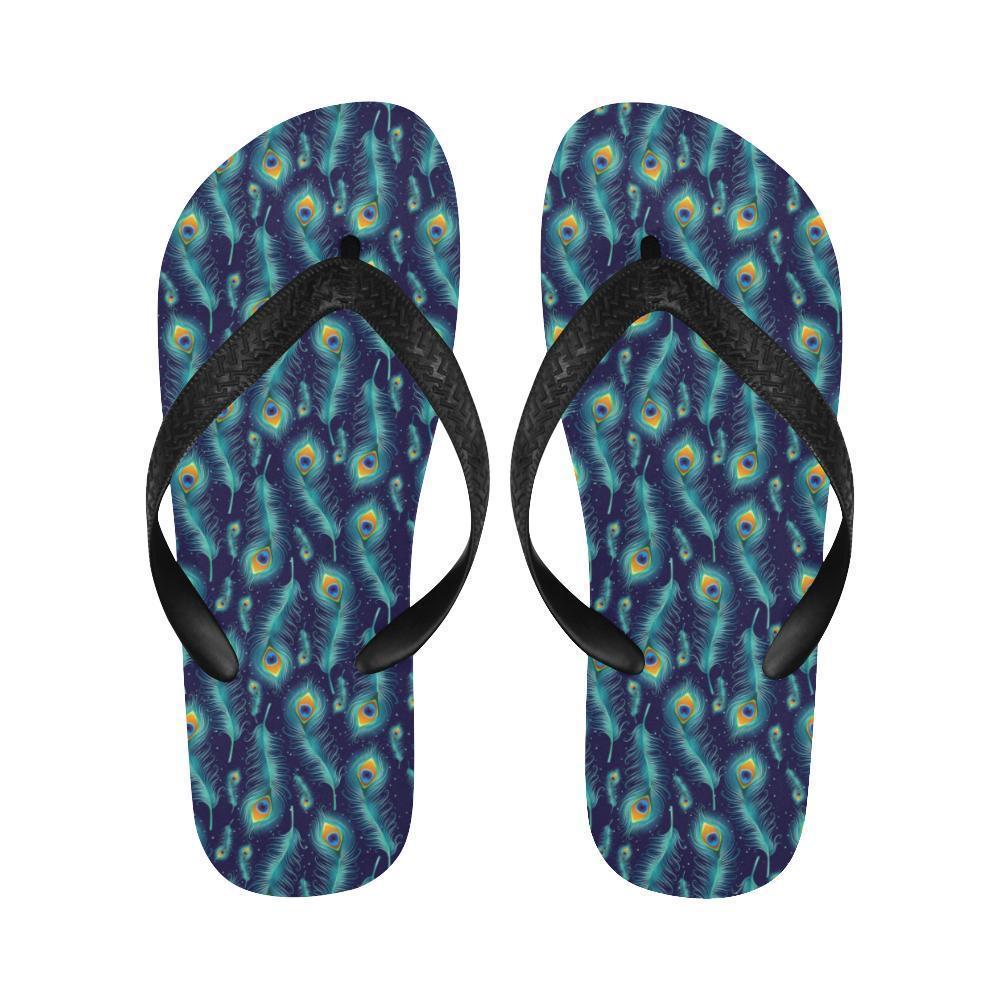 Peacock Feather Blue Design Print Flip Flops-JTAMIGO.COM