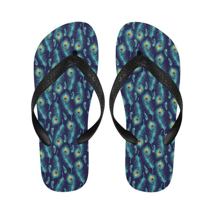 Peacock Feather Blue Design Print Flip Flops-JTAMIGO.COM