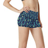 Peacock Feather Blue Design Print High Waisted Spandex Shorts-JTAMIGO.COM