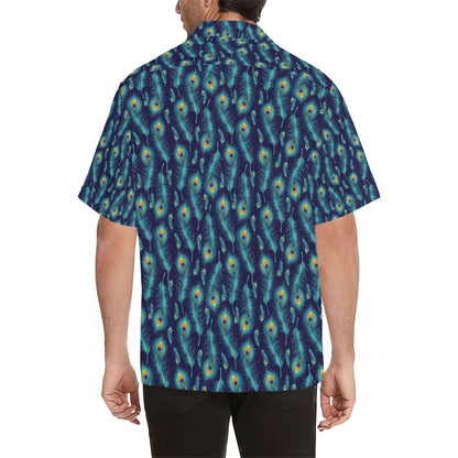 Peacock Feather Blue Design Print Men Aloha Hawaiian Shirt