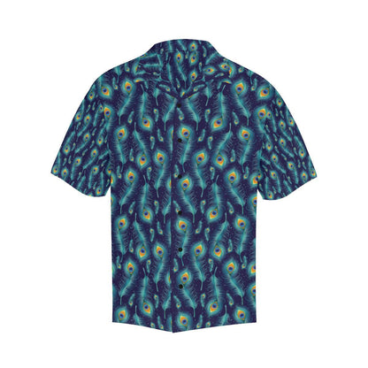 Peacock Feather Blue Design Print Men Aloha Hawaiian Shirt