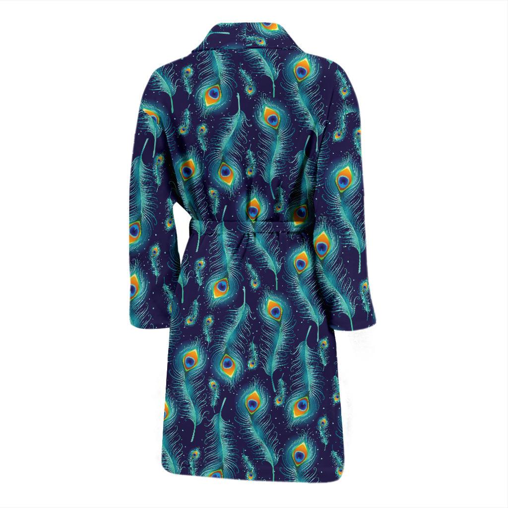 Peacock Feather Blue Design Print Men Bath Robe-JTAMIGO.COM