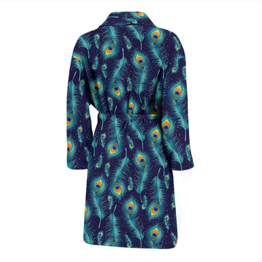 Peacock Feather Blue Design Print Men Bath Robe-JTAMIGO.COM
