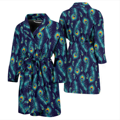 Peacock Feather Blue Design Print Men Bath Robe-JTAMIGO.COM