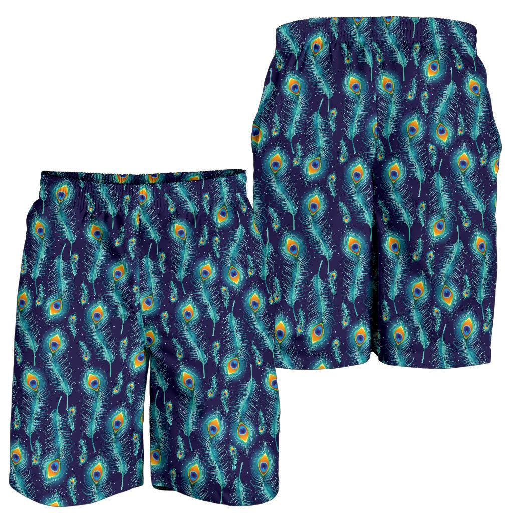 Peacock Feather Blue Design Print Mens Shorts-JTAMIGO.COM