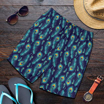 Peacock Feather Blue Design Print Mens Shorts-JTAMIGO.COM
