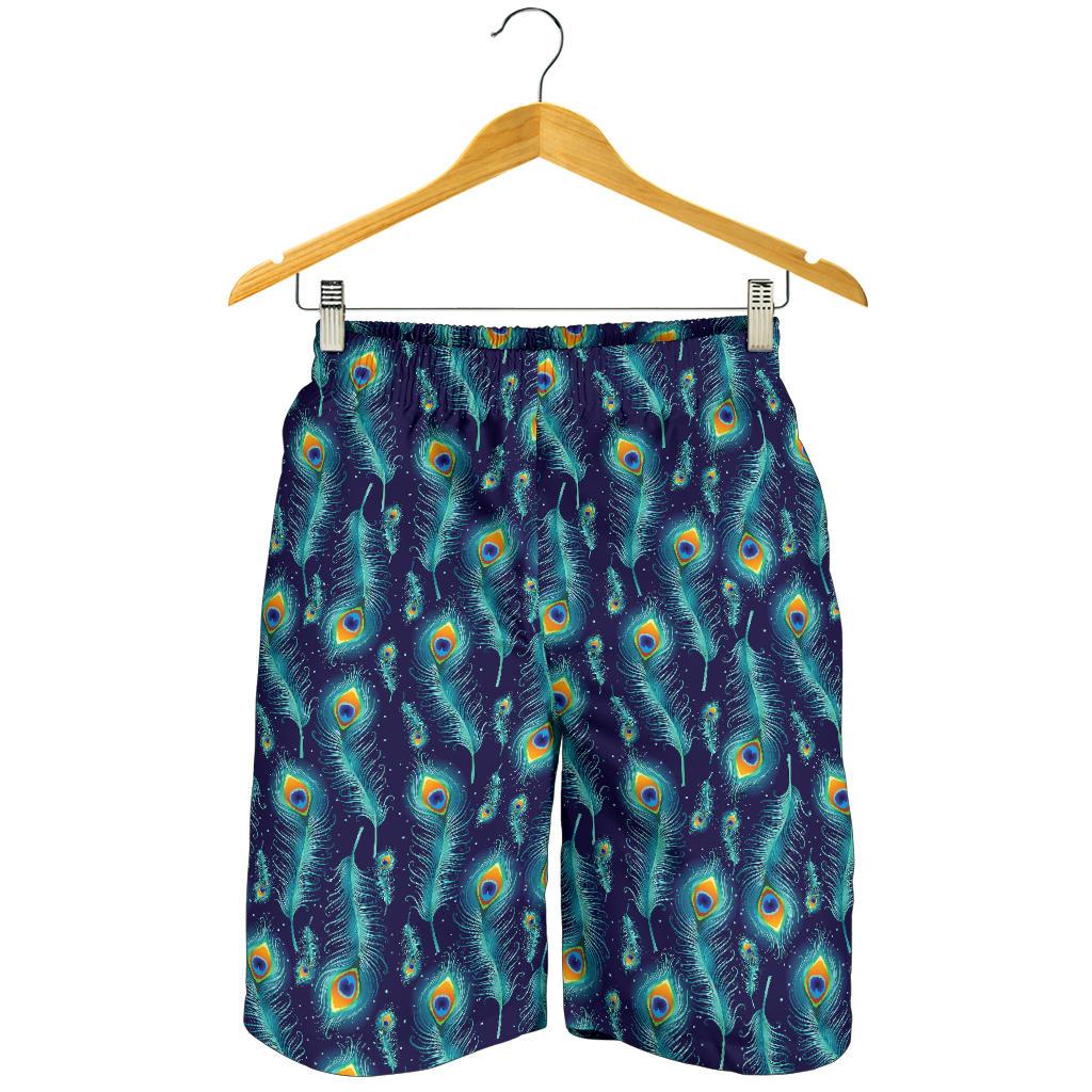Peacock Feather Blue Design Print Mens Shorts-JTAMIGO.COM