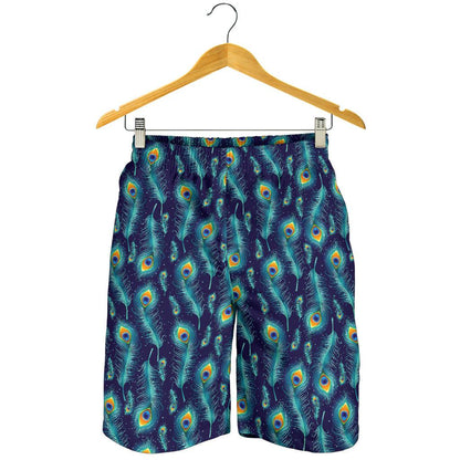 Peacock Feather Blue Design Print Mens Shorts-JTAMIGO.COM