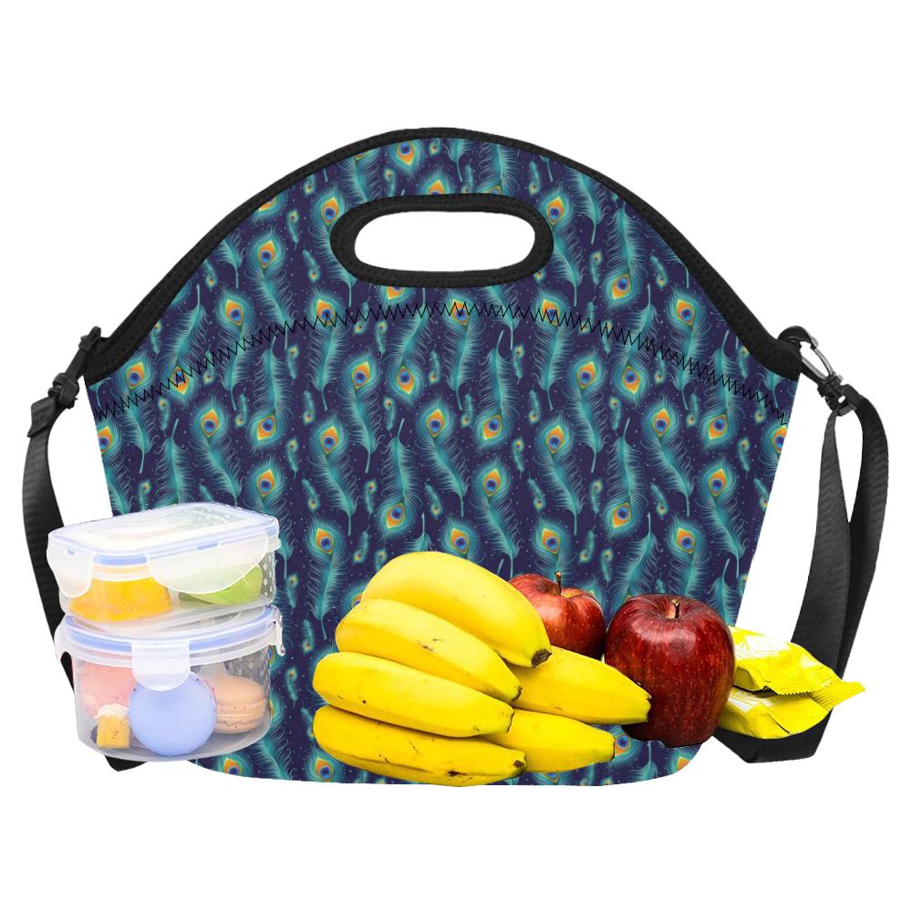 Peacock Feather Blue Design Print Neoprene Lunch Bag (Model 1669)(Large)-JTAMIGO.COM