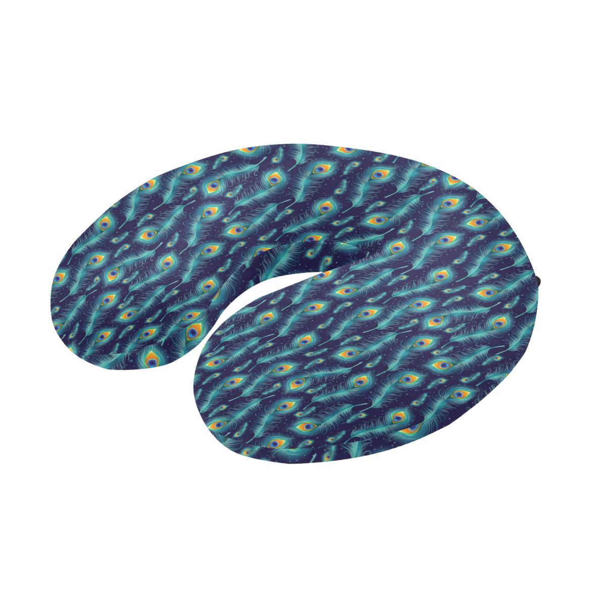 Peacock Feather Blue Design Print U-Shaped Travel Neck Pillow-JTAMIGO.COM