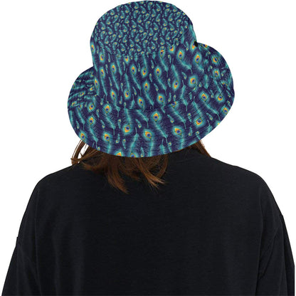 Peacock Feather Blue Design Print Unisex Bucket Hat