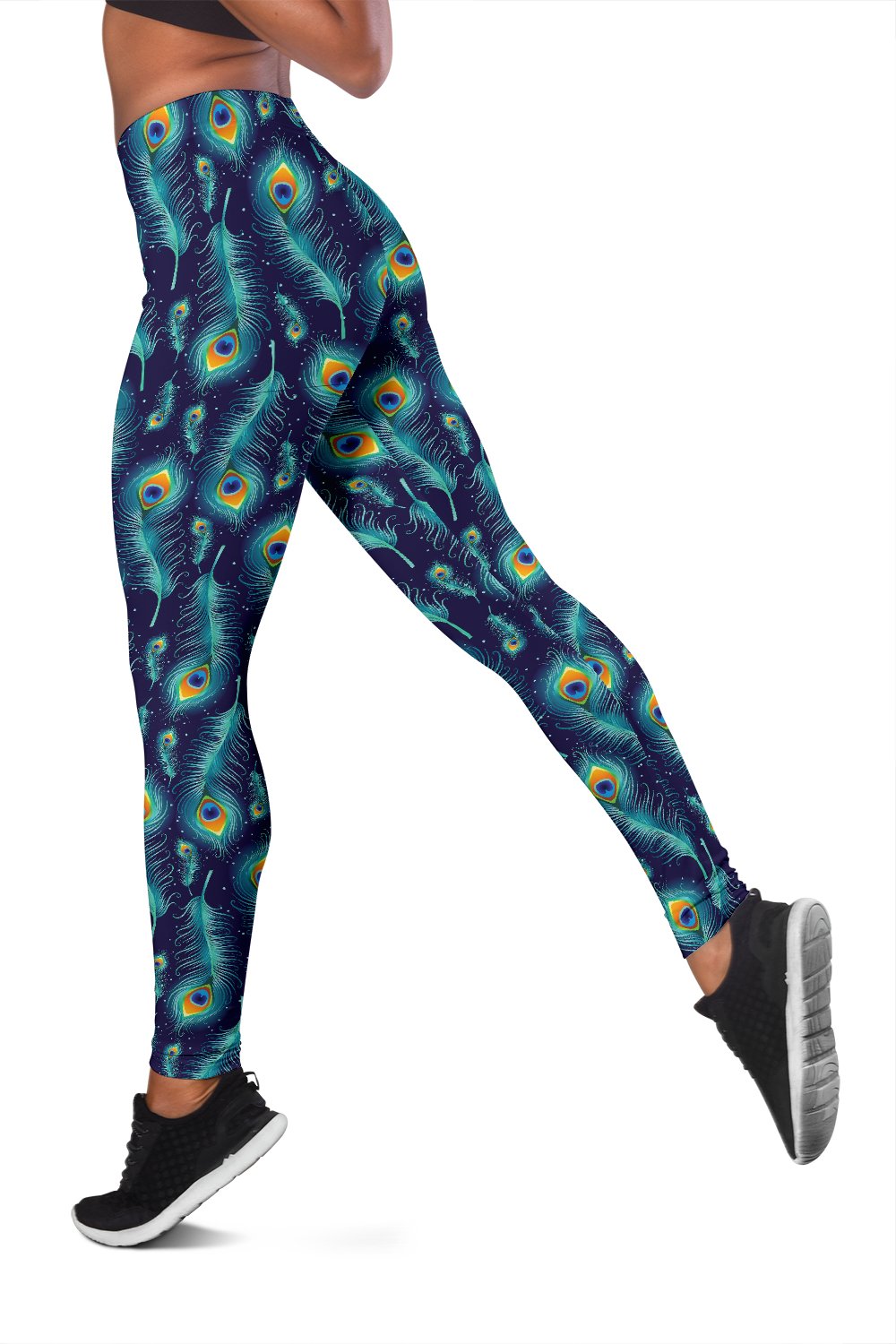 Peacock Feather Blue Design Print Women Leggings