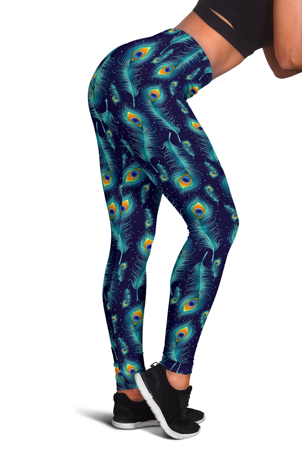 Peacock Feather Blue Design Print Women Leggings