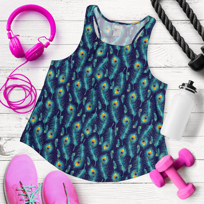 Peacock Feather Blue Design Print Women Racerback Tank Top