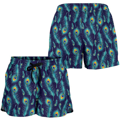 Peacock Feather Blue Design Print Women Shorts-JTAMIGO.COM