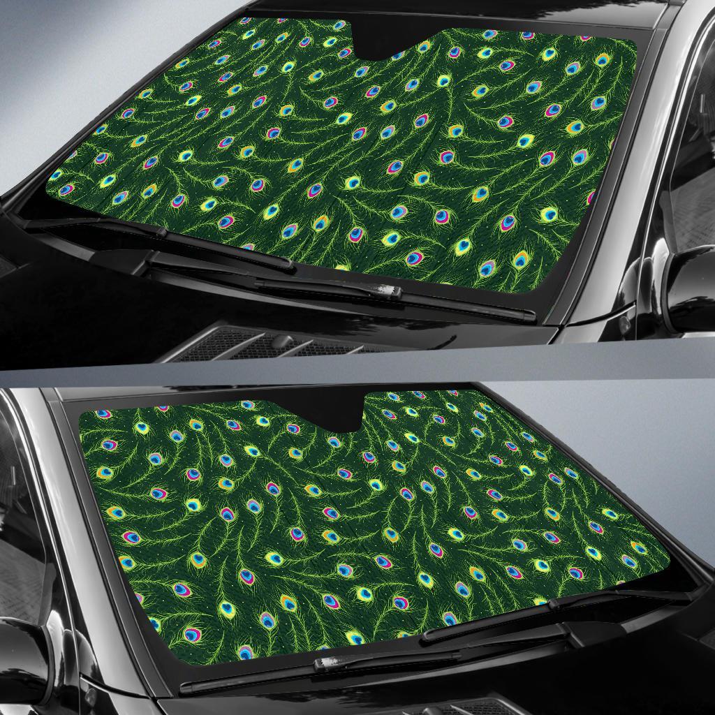 Peacock Feather Green Design Print Car Sun Shade For Windshield