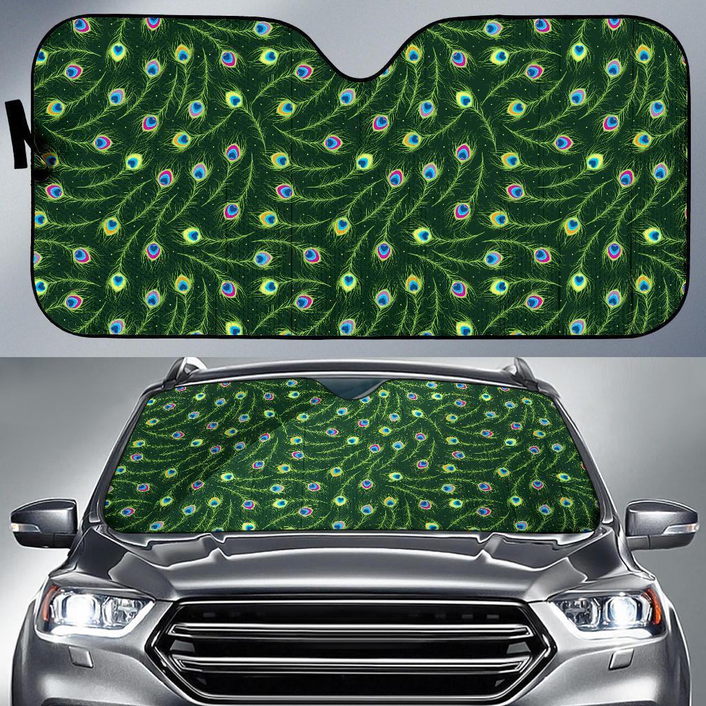Peacock Feather Green Design Print Car Sun Shade For Windshield