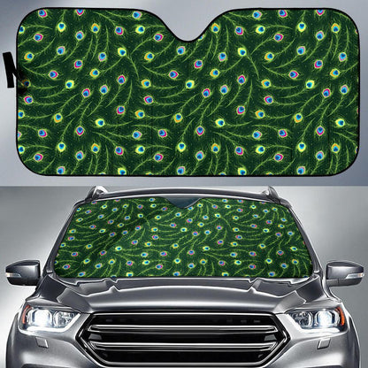 Peacock Feather Green Design Print Car Sun Shade For Windshield