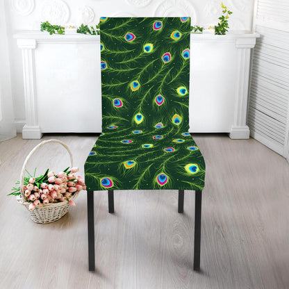 Peacock Feather Green Design Print Dining Chair Slipcover-JTAMIGO.COM