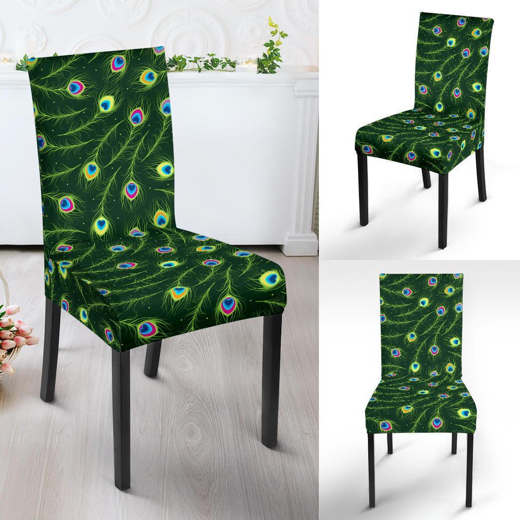Peacock Feather Green Design Print Dining Chair Slipcover-JTAMIGO.COM
