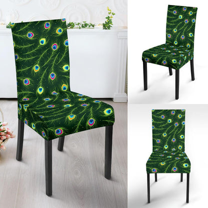 Peacock Feather Green Design Print Dining Chair Slipcover-JTAMIGO.COM