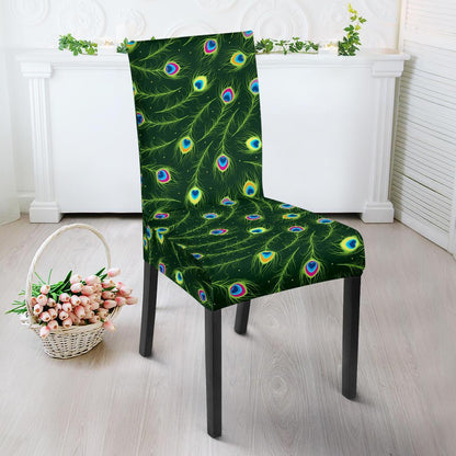 Peacock Feather Green Design Print Dining Chair Slipcover-JTAMIGO.COM