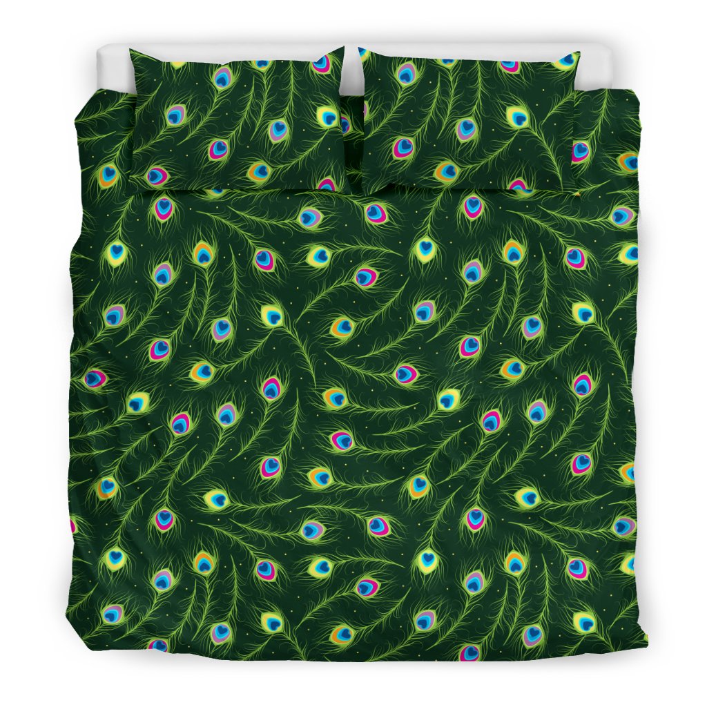 Peacock Feather Green Design Print Duvet Cover Bedding Set
