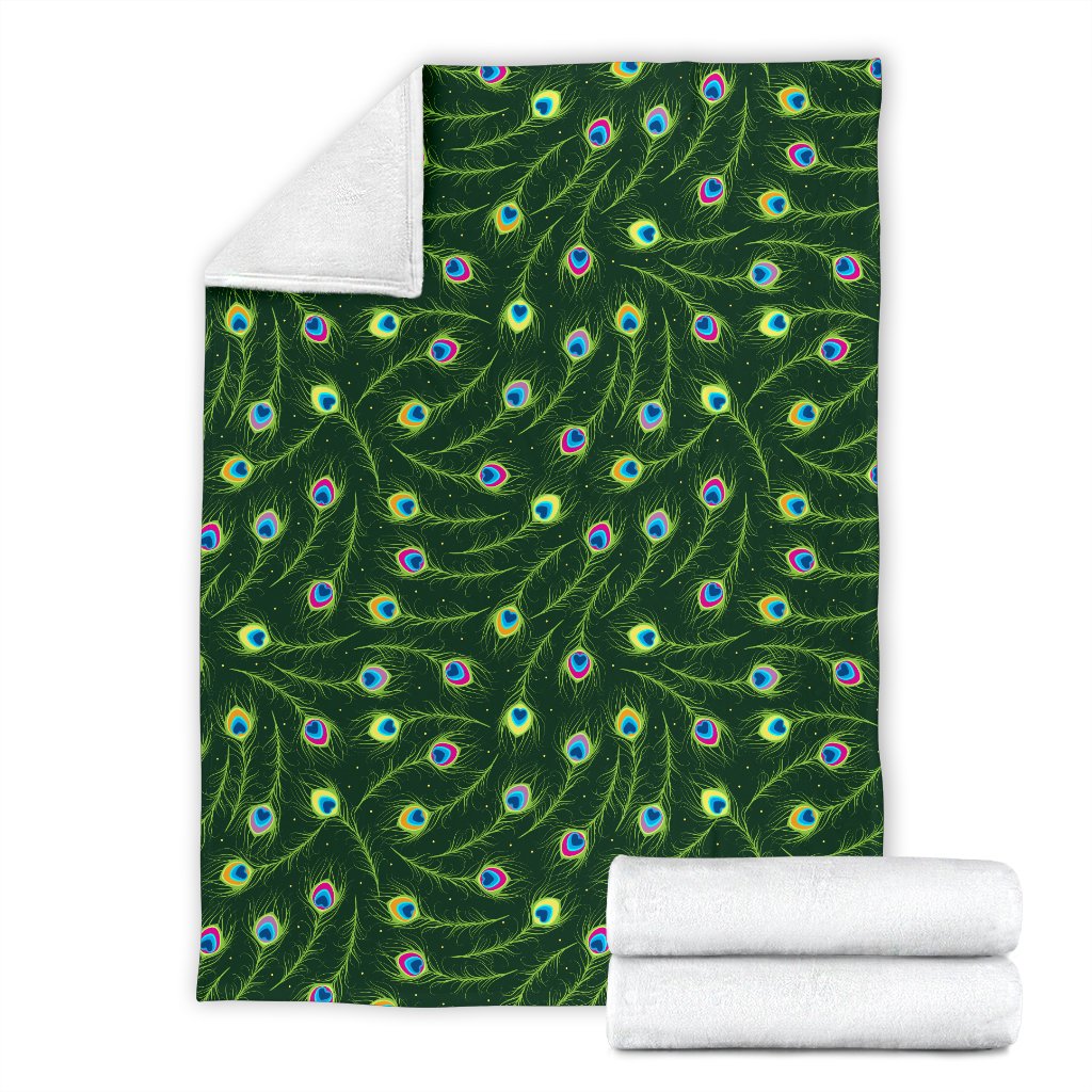 Peacock Feather Green Design Print Fleece Blanket